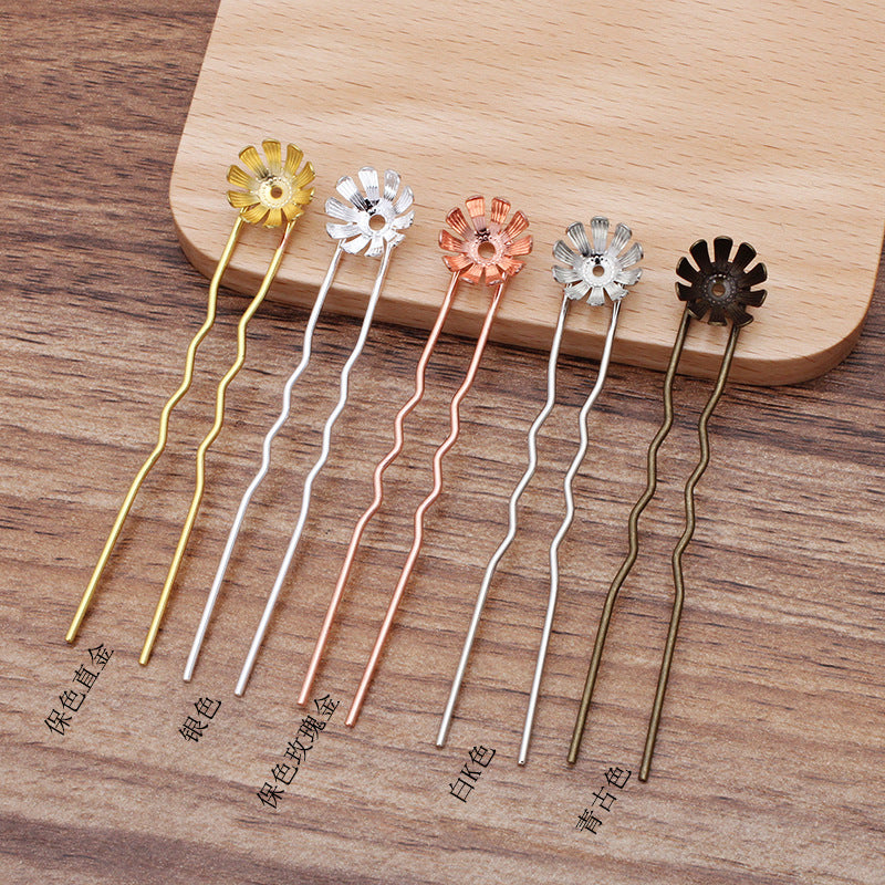 20 breloques florales fourchette à cheveux épingle à cheveux 18KGP 10mm perle ronde non poreuse réglage de perles de pierres précieuses vierges