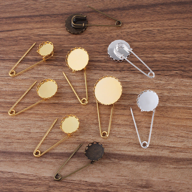 200 Scallop Edge Bezel Cup Safe Brooch Pin Antique Bronze 14mm 16mm 18mm 20mm 25mm Round Cabochon Blank Base Gemstone Piece Setting