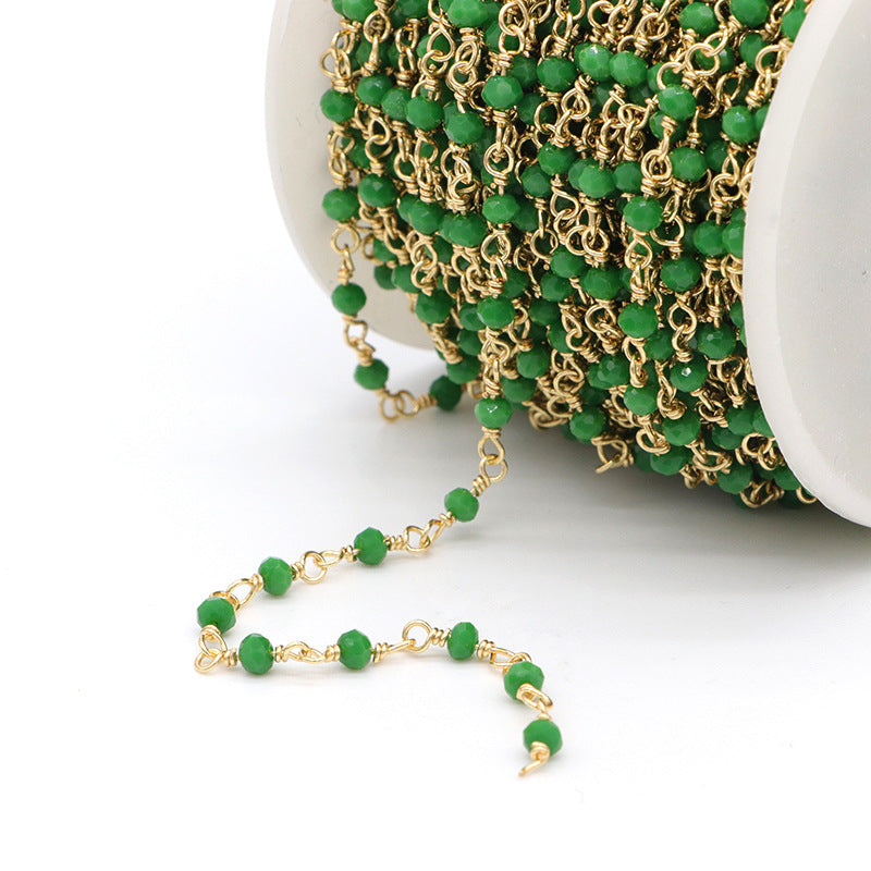 Chaîne de charme de perles à facettes de 2 mètres, ornée de strass 14K GF