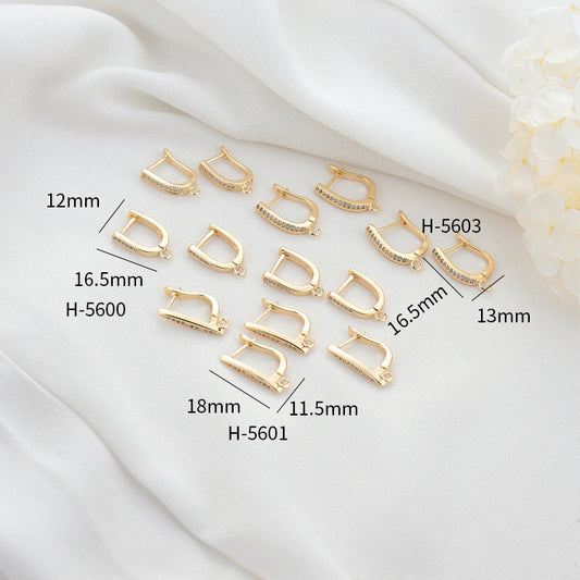 4 Oblong Hoop Earrings with Loop Rhinestone Embellished 14K GF Earing