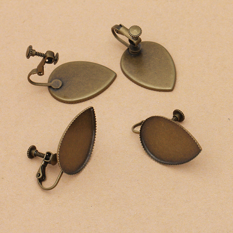 100 Ohrringe mit gezackter Kante, Lünette, Cup-Ohrring, ohne Piercing, Antik-Bronze, 18 x 25 mm, Wassertropfen-Cabochon, leere Basis, Edelstein-Fassung