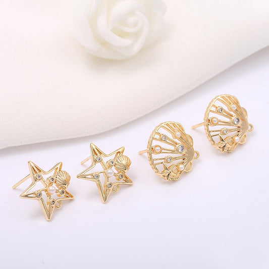 4 boucles d'oreilles à tige en forme d'étoile creuse avec boucle 14K GF perle strass embellie boucle d'oreille