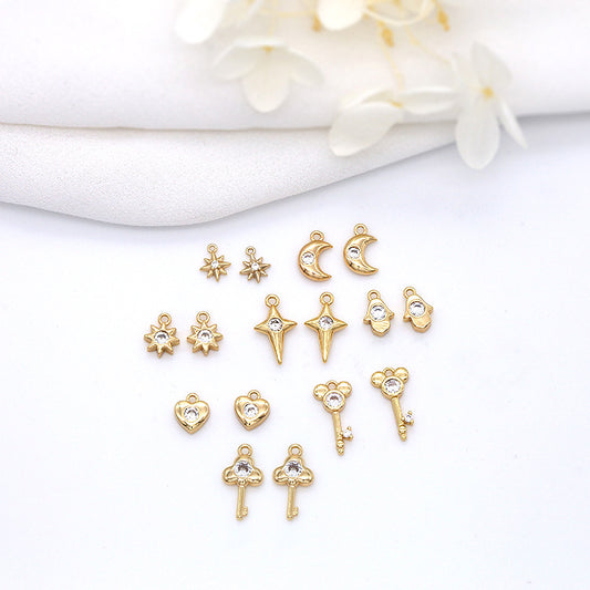 10 minuscules Hamsa Star Heart Moon Key Charm Pendentif Strass Embelli 14K GF
