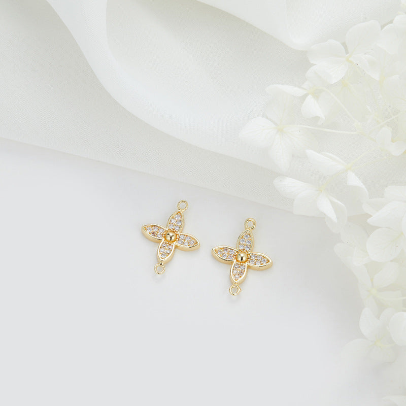 2 Double boucle Floral Cercle Lune Ovale Charme Connecteur Strass Embelli 14K GF