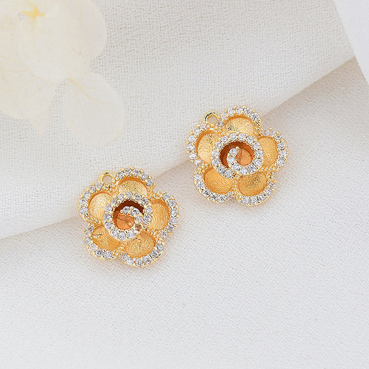 2 Blumen-Charm-Anhänger mit Strassverzierung aus 14-karätigem GF