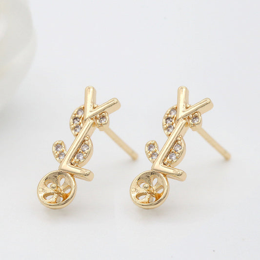 Ohrstecker mit 4 Buchstaben, Strassverzierung, 14-Karat-GF-Ohrring, halbgebohrte Perle, Rohling