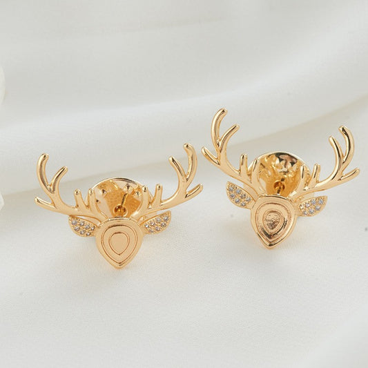 Reindeer Brooch 14K GF Rhinestone Embellished Flat Pad Waterdrop Cabochon Blank