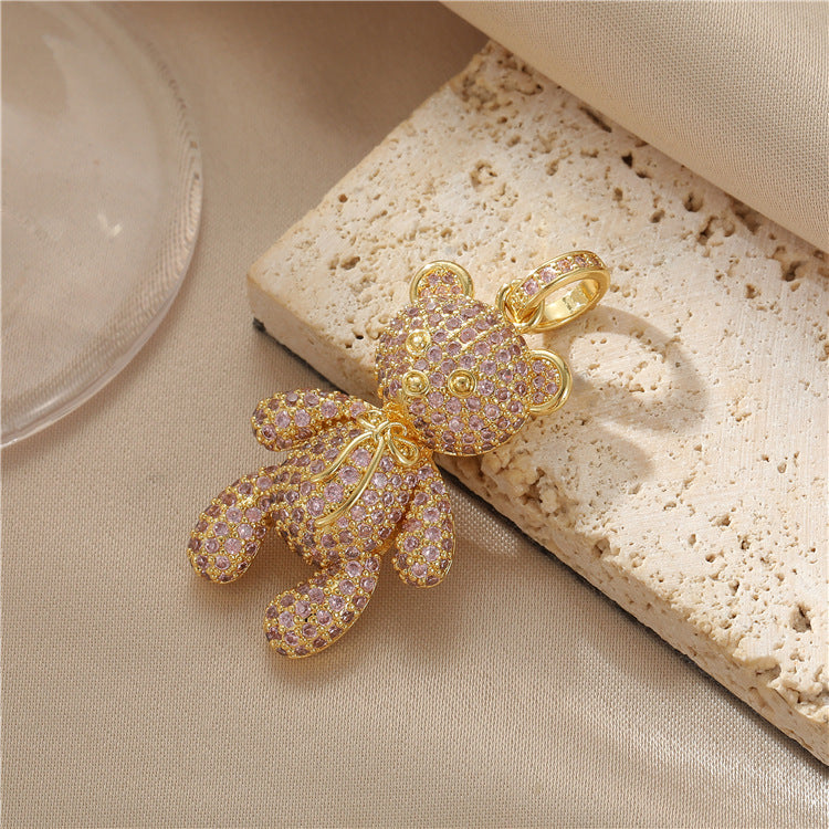 Pendentif à breloque 2 ours orné de strass 14K GF