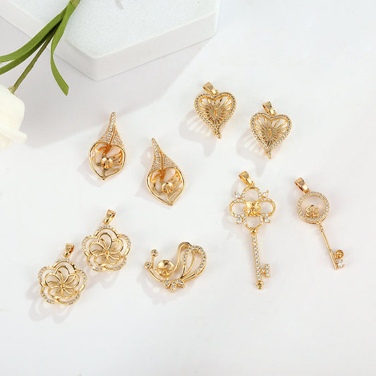 6 Blumenblatt-Schlüssel-Schmetterlings-Charm-Anhänger mit Strass verziert, 14K GF, halbgebohrte Perle, Rohling