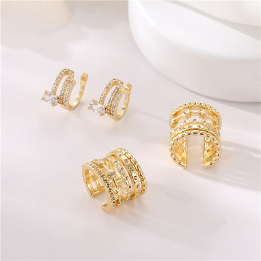 4 grosses manchettes d'oreille grimpeur sans piercing boucle d'oreille strass embelli 14K GF boucle d'oreille