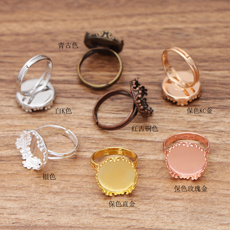 200 Crown Edge Bezel Cup Openable Ring 18KGP 15mm Round Cabochon Blank Base Gemstone Setting