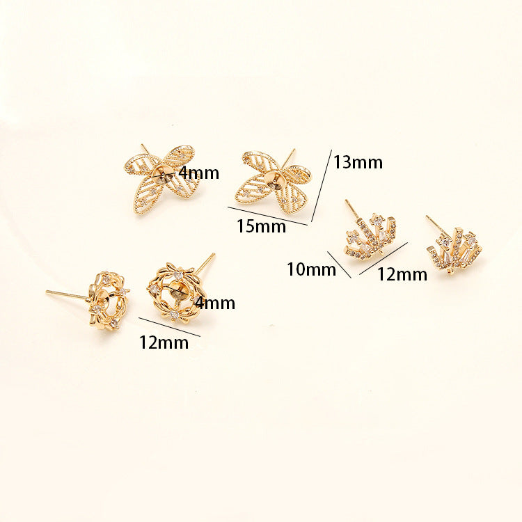 4 hohle Blumen-Kreis-Ohrstecker mit Strass verziert, 14-karätige GF-Ohrringe, halbgebohrte Perlen, Rohling