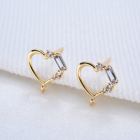 10 boucles d'oreilles à tige en forme de cercle de cœur avec boucle 14K GF ornées de strass