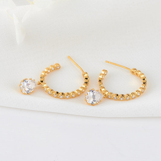 4 boucles d'oreilles à breloques en forme de goutte d'eau, demi-cercle sculpté, ornées de strass, boucles d'oreilles GF 14K