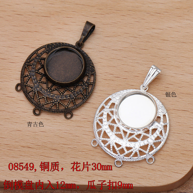 200 Floral Charm Pendant 18KGP 8mm 10mm 12mm Round Cabochon Blank Base Gemstone Piece Setting