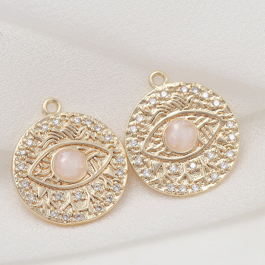 Pendentif à breloque à 2 yeux en résine strass embelli 14K GF