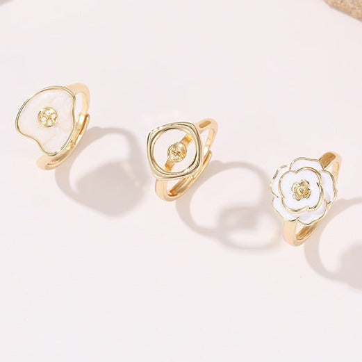 2 offener Kreis-Emaille-Epoxidharz-Blumen-Statement-Ring 14K GF, halbgebohrter Perlenrohling
