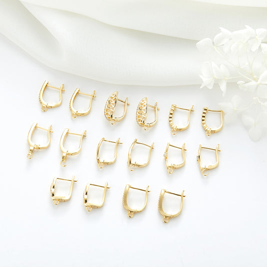 4 Oblong Hoop Earrings with Loop Rhinestone Embellished 14K GF Earing