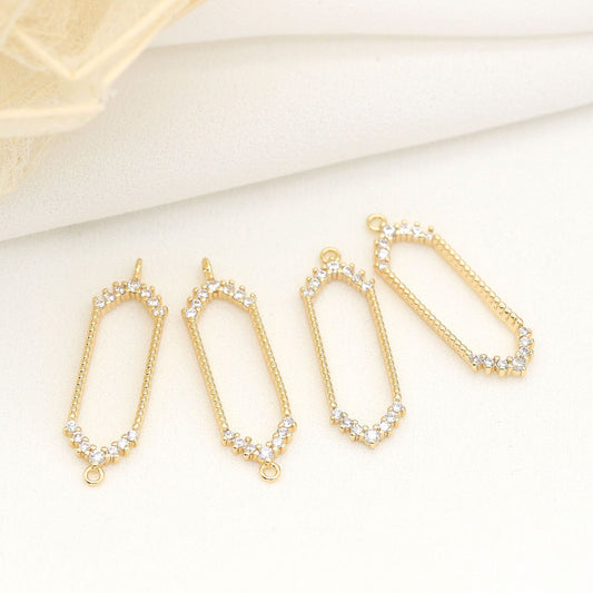 2 longs pendentifs à breloques en forme de cercle hexagonal, connecteur à double boucle, ornés de strass, 14K GF
