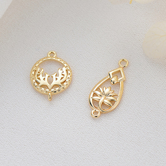 10 doppelt geschlungene runde Rentier-Wassertropfen-Lotus-Blumen-Charm-Verbindungsstücke aus 14 Karat GF