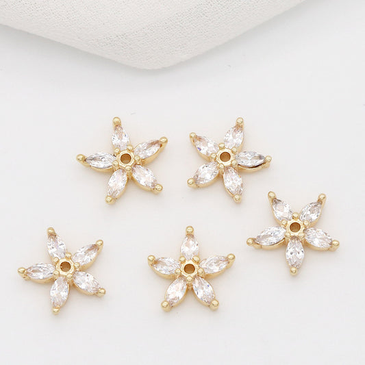 5 Blumenperlen, Strassverzierung, 14K GF Charm, Perlenarbeit, Abstandshalter