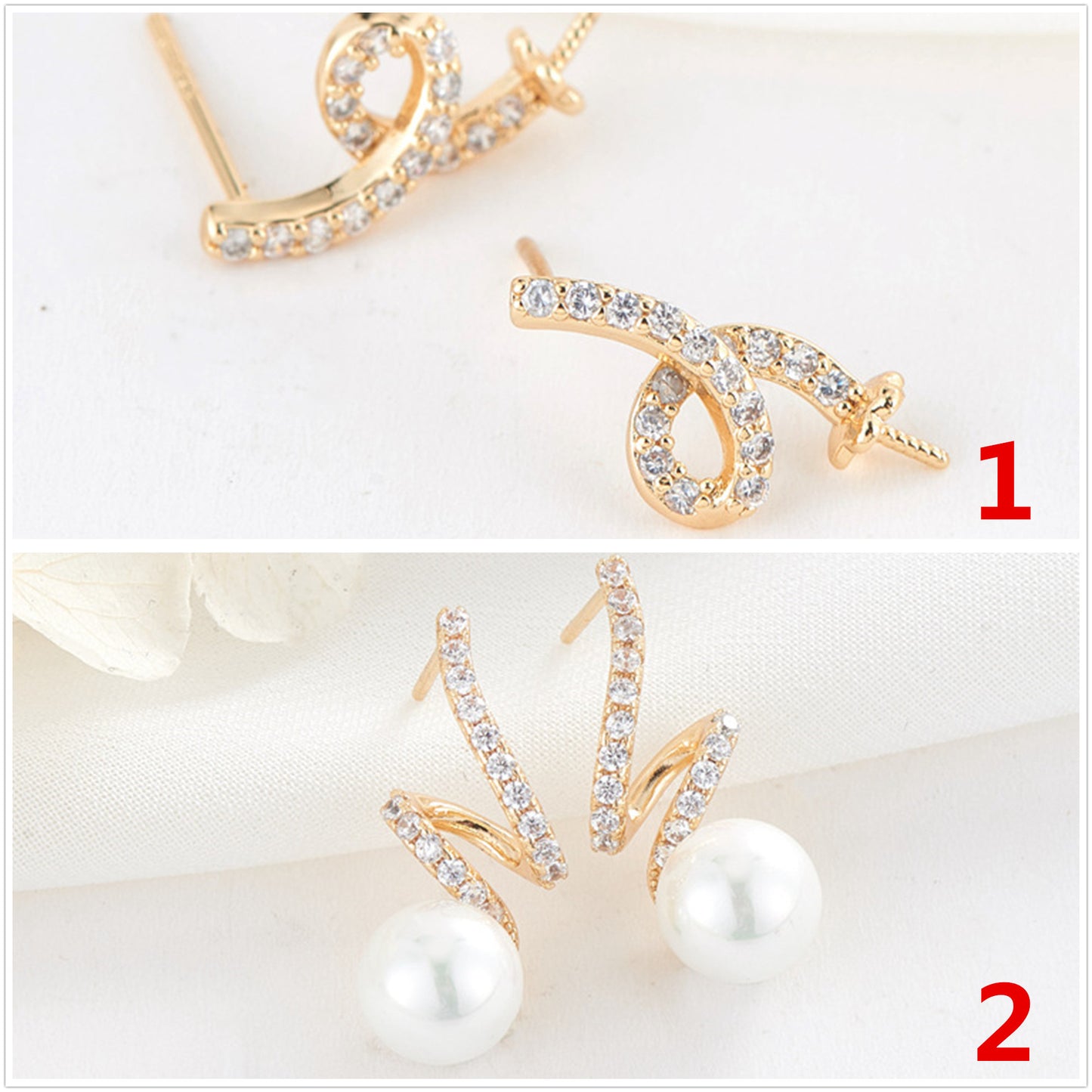 4 boucles d’oreilles à tige de vigne torsadées ornées de strass 14K GF boucle d’oreille à moitié percée perle vierge