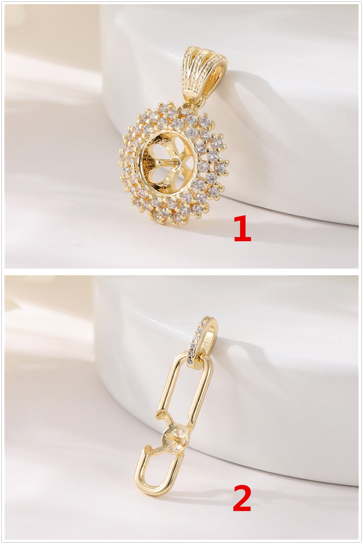 2 pendentif à breloque infini floral strass embelli 14K GF perle à moitié percée perle vierge