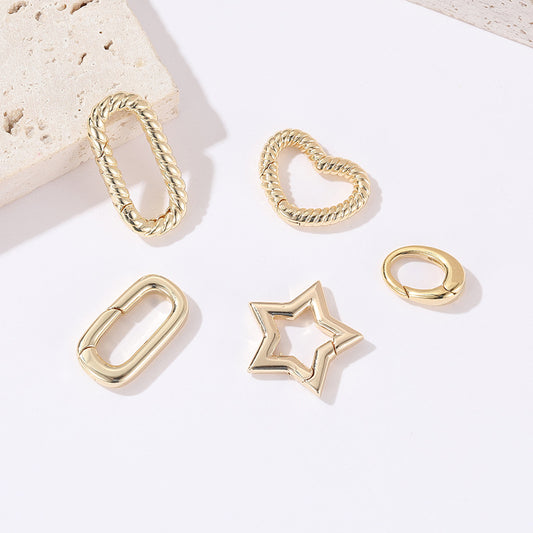 2 ovale längliche rechteckige Herz-Stern-Kreis-Karabinerverschlüsse aus 14 Karat GF mit Federschnalle