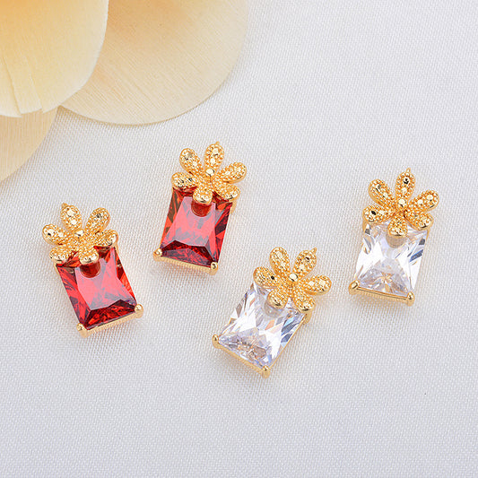 20 pendentif à breloque rectangulaire floral orné de strass 14K GF