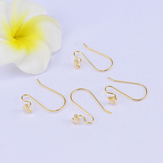 20 boucles d'oreilles à crochet uni avec extrémité en cœur, 14K GF