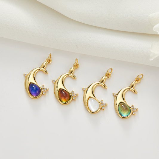 2 Delphin-Charm-Anhänger, Harz, Strass, verziert mit 14-karätigem GF