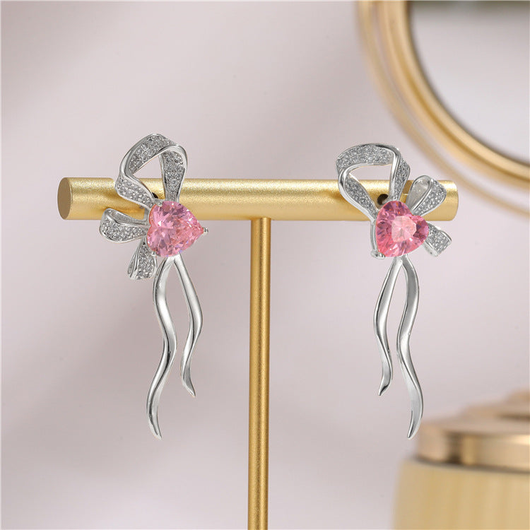 4 Bowknot Stud Earrings 14K GF Rhinestone Embellished Earing