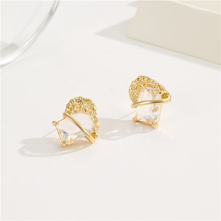 4 quadratische, herzförmige, rechteckige Quasten-Ohrstecker, 14-karätige GF-Strassverzierung