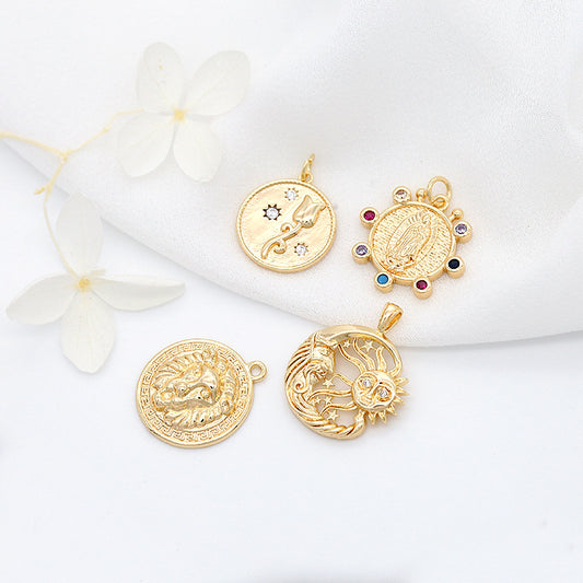 2 Jesus Blumen Löwe Sonne Charm Anhänger Strass verziert 14K GF