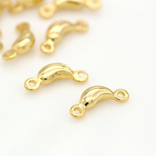 10 Double Loop Tiny Moon Bean Link Charm Connector 14K GF