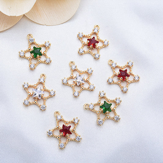 Pendentif à breloque 20 étoiles orné de strass 14K GF