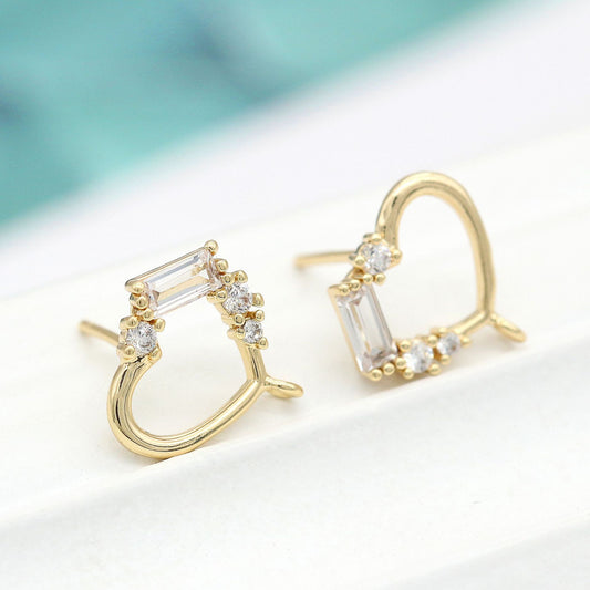 Boucles d'oreilles à tige en forme de cercle de cœur, 4 boucles d'oreilles ornées de strass GF 14 carats