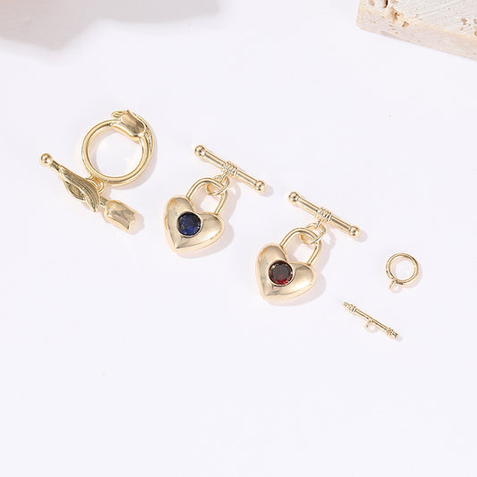 2 Rose Floral Heart Lock Circle OT Verschluss 14K GF Verschlüsse Verbinder