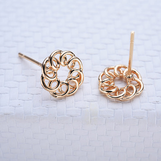 20 boucles d'oreilles à tige en forme de cercle floral creux avec boucle 14K GF