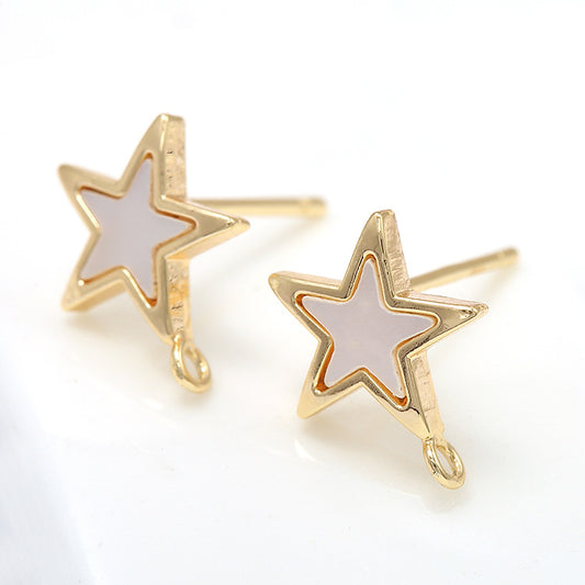 Boucles d'oreilles à tige 4 étoiles avec boucle d'oreille GF 14 carats ornées de coquillages