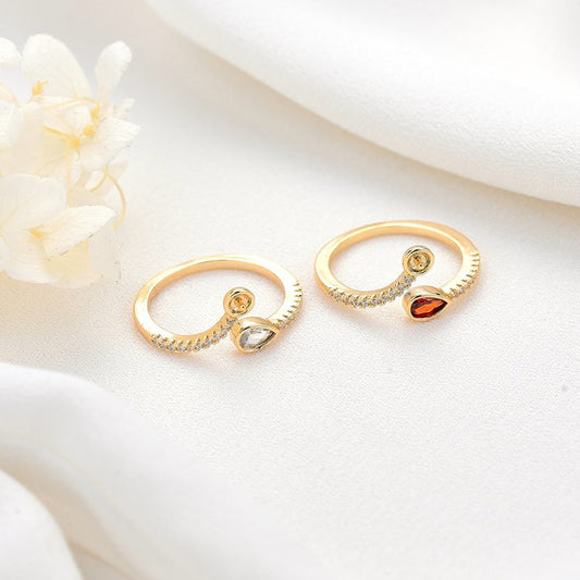 2 offene, geschnitzte Statement-Ringe, mit Strasssteinen verziert, 14K GF, halbgebohrte Perle, Rohling