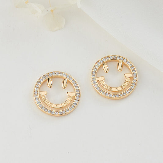 2 Charm-Anhänger „Lächelndes Gesicht“ mit Strassverzierung aus 14-karätigem GF