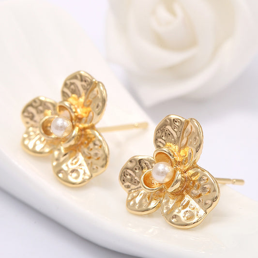 4 boucles d'oreilles florales avec boucle 14K GF sans trou perle vierge