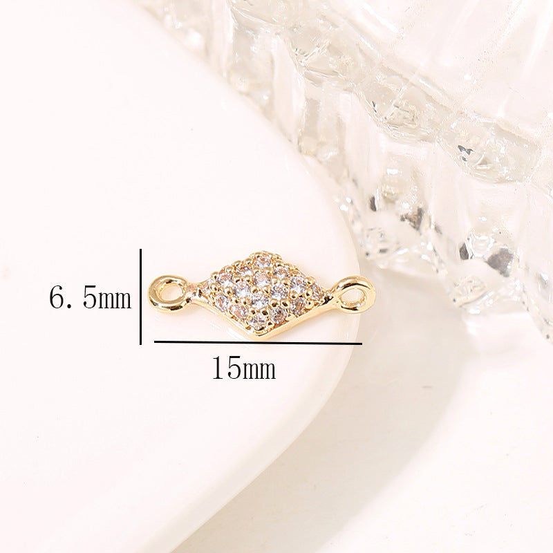 2 Double Looped Floral Snowflake Diamond Olive Charm Connector Rhinestone Embellished 14K GF