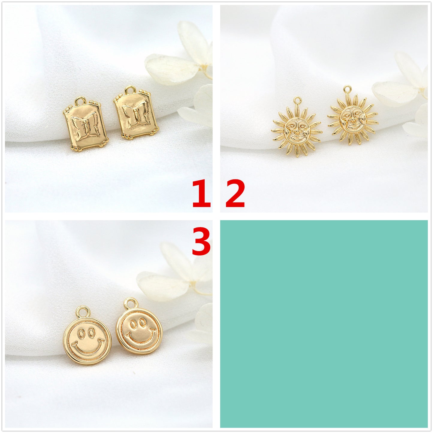 10 Schmetterling-Sonnen-Lächeln-Gesicht-Charm-Anhänger aus 14 Karat GF