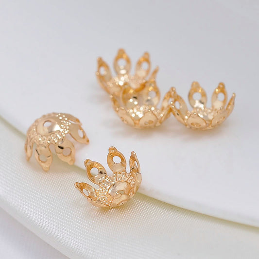 100 tasse de capuchon de perles florales 14K GF, entretoise de perles de charme