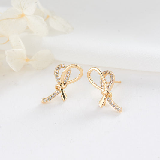 4 Bowknot Stud Earrings Rhinestone Embellished 14K GF Earing