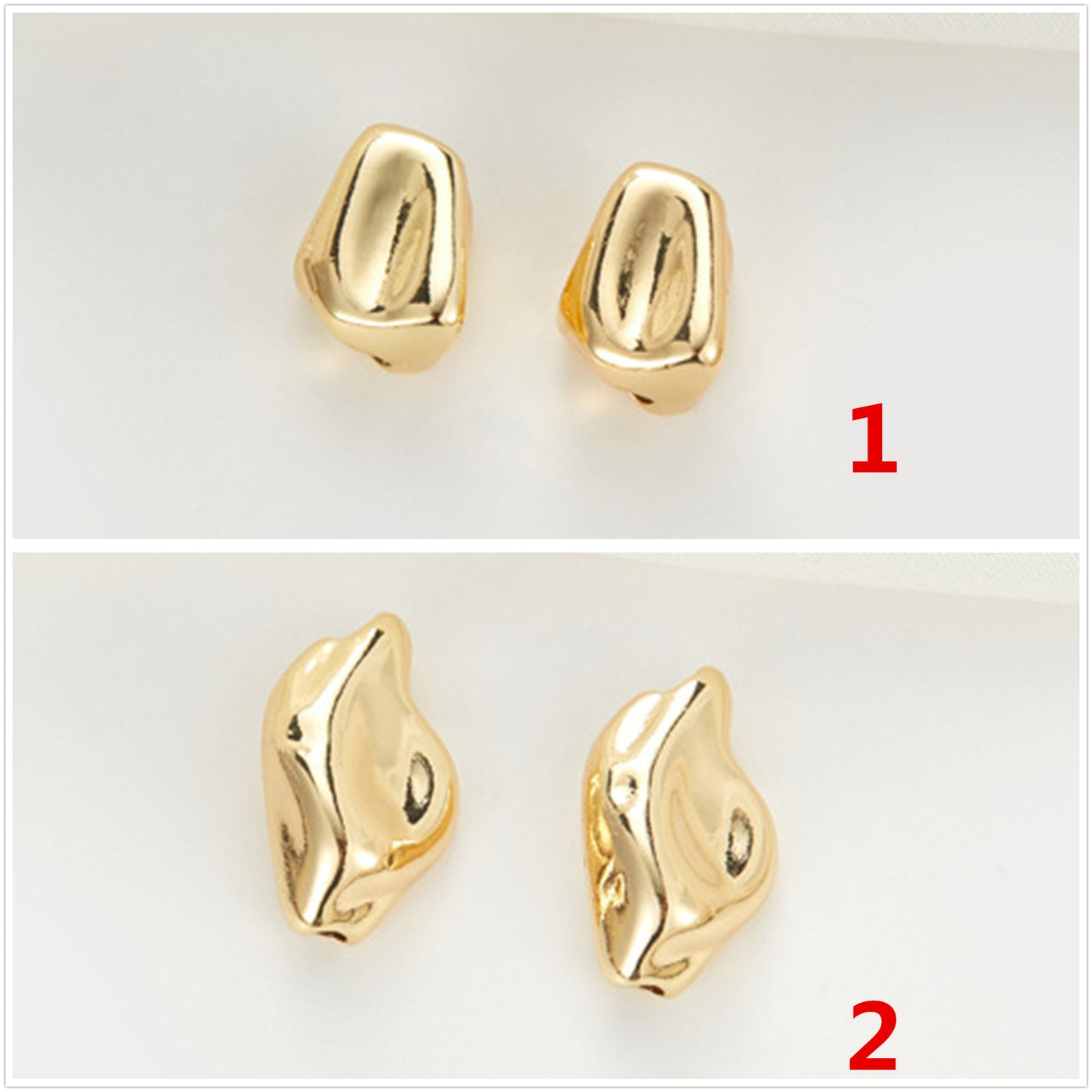 2 Raw Nugget Bead Charm 14K GF Charm Beadwork Spacer