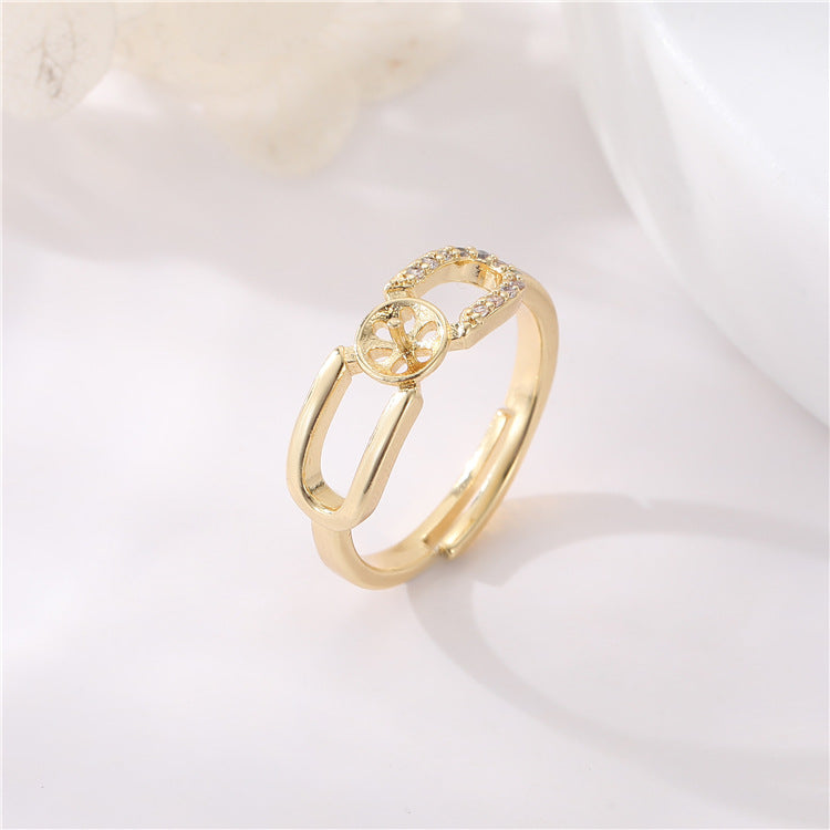 2 bague de déclaration sculptée en cercle ouvert 14K GF perle à moitié percée vierge