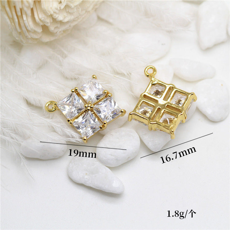 Pendentif à breloque hexagonale étoile olive ronde à 2 diamants orné de strass 14K GF
